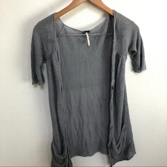 Free People Womens Button Up Cardigan Sweater Gray Short Sleeve Button Up XS/TP - Picture 1 of 10